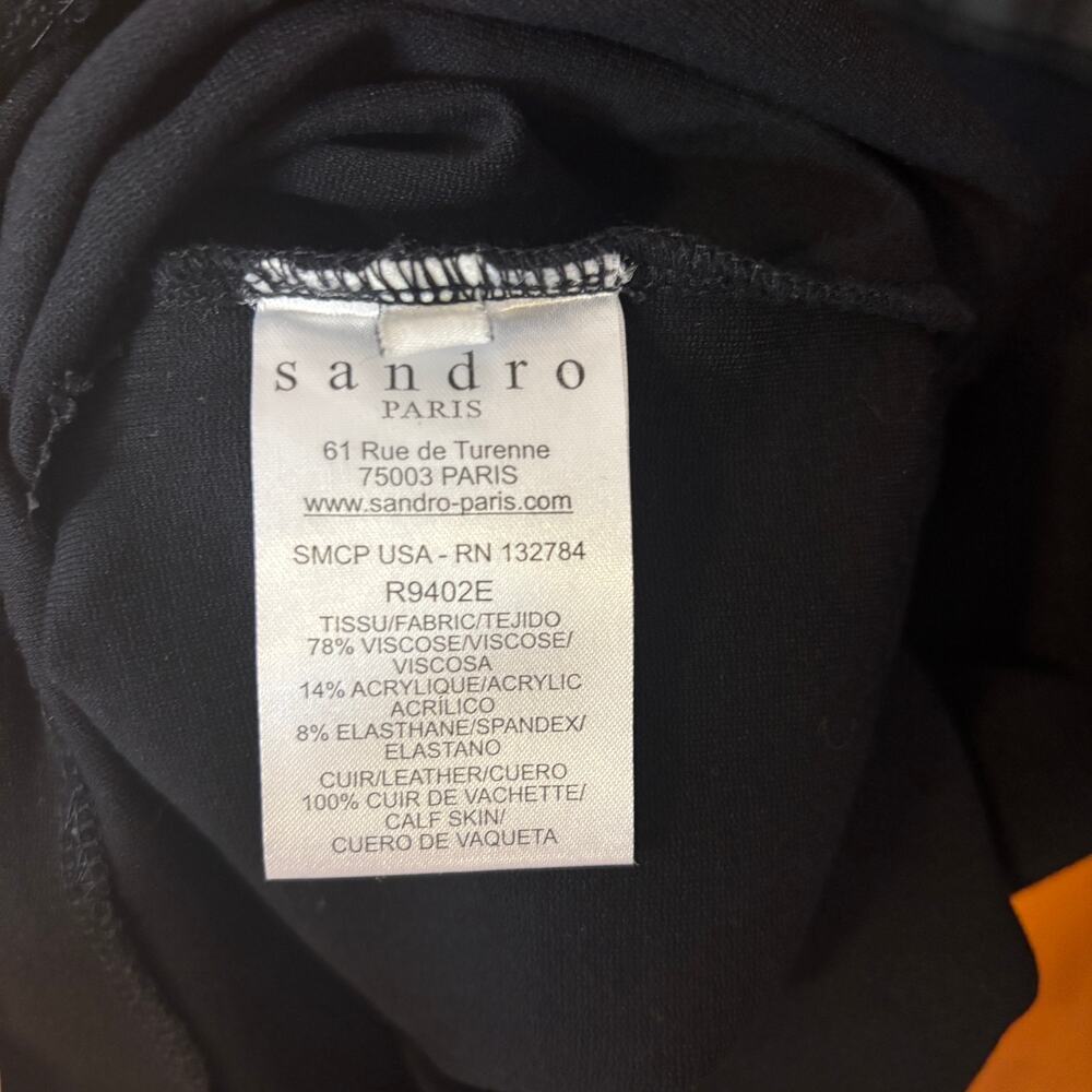 Sandro Paris Black Cutout Back Mini Dress Calf Leather Trim EU 3/ US 6 - Picture 14 of 14